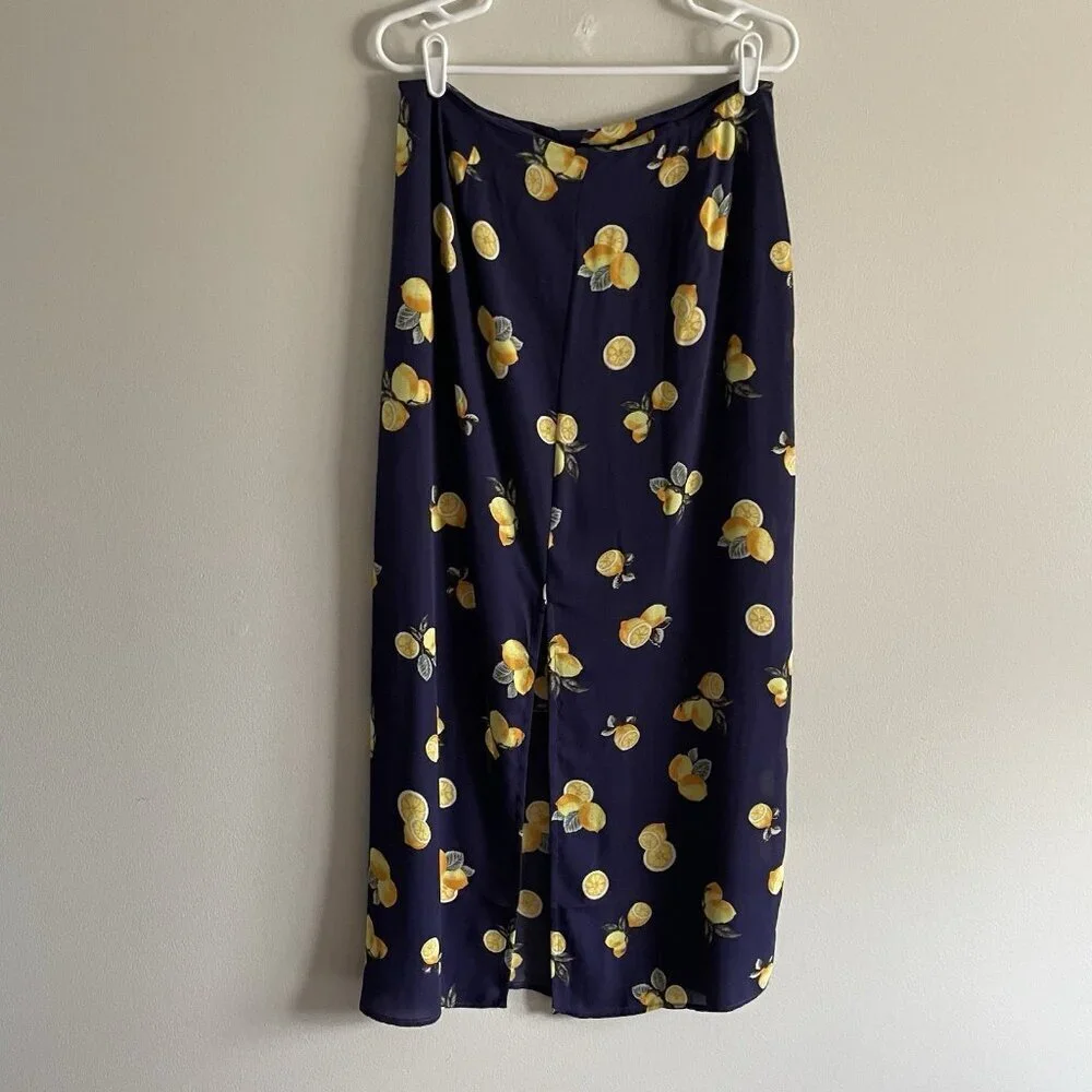 Fashion Nova Women M Navy Blue Lemon Pie Crop Tank Top Maxi Skirt Set NWT